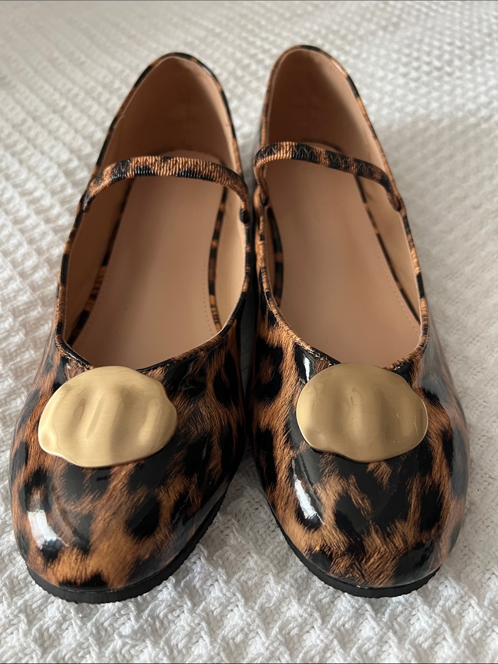 Leopard Print Mary Jane Flats with Gold Accent